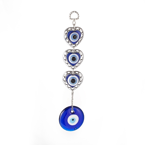 

PandaHall Handmade Lampwork & Resin Evil Eye Pendant Decorations, with CCB Plastic Finding, Iron Ring and Chain, Heart & Flat Round, Antique..., Blue