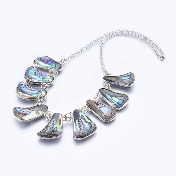 

PandaHall Abalone Shell/Paua ShellBib Statement Necklaces, with Brass Findings, Platinum, 19.6 inch(50cm) Shell