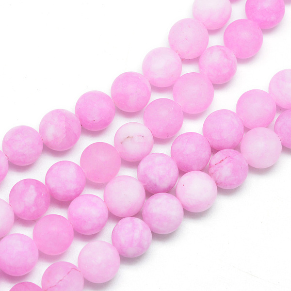 

PandaHall Natural White Jade Bead Strands, Dyed, Frosted, Round, Hot Pink, 8~9mm, Hole: 1mm, about 46~48pcs/strand, 14.9 inch White Jade...