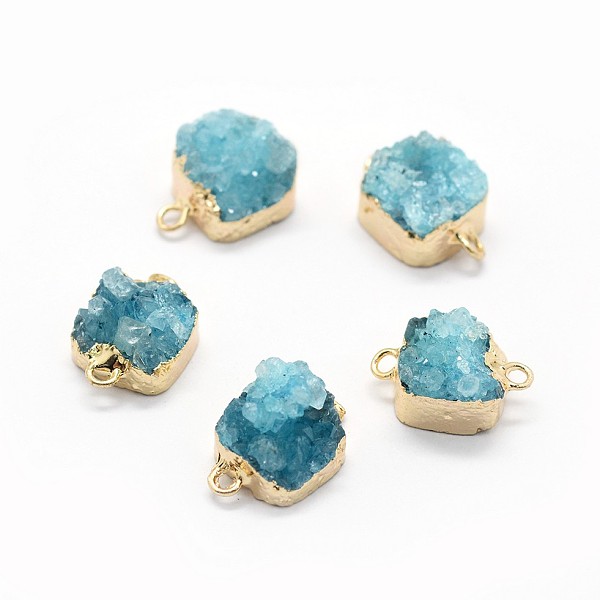 

PandaHall Natural Druzy Quartz Links connectors, with Brass Findings, Square, Golden, Light Blue, 14~18x9~10x6~8mm, Hole: 2mm Quartz Square...