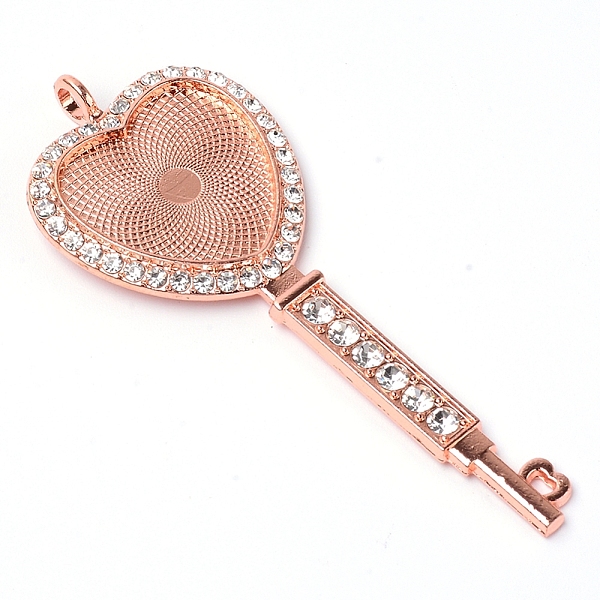 

PandaHall Zinc Alloy Big Pendants Crystal Rhinestone Cabochons Setting, Heart Key, Cadmium Free & Lead Free, Rose Gold, Tray: 25x22.5mm..., Clear