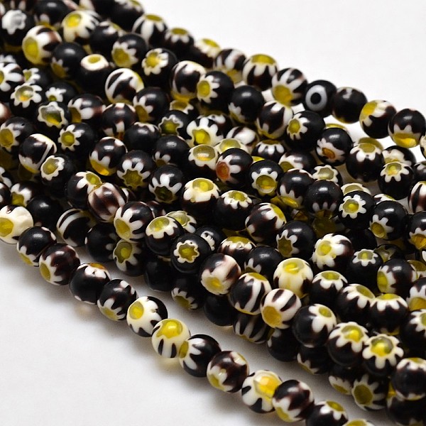 

PandaHall Round Millefiori Glass Beads Strands, Black, 6mm, Hole: 1mm, about 67pcs/strand, 14.7 inch Millefiori Lampwork Round Black