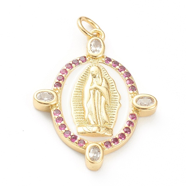 

PandaHall Brass Micro Pave Cubic Zirconia Pendants, with Enamel, Long-Lasting Plated, Real 18K Gold Plated, Oval with Saint, Violet..., Purple