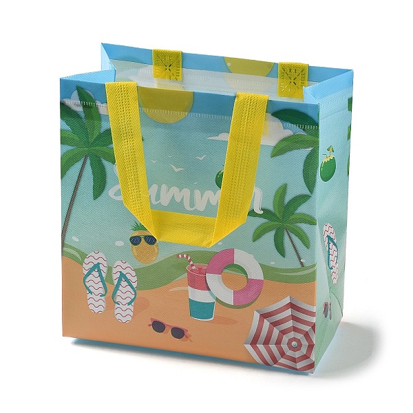 

PandaHall Summer Theme Printed Non-Woven Reusable Folding Gift Bags with Handle, Portable Waterproof Shopping Bag for Gift Wrapping..., Yellow