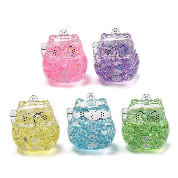 

PandaHall Luminous Transparent Acrylic Pendants, with Star Quicksand, Maneki Neko, Mixed Color, 46.5x40x34mm, Hole: 2mm Acrylic Maneki Neko..., Multicolor
