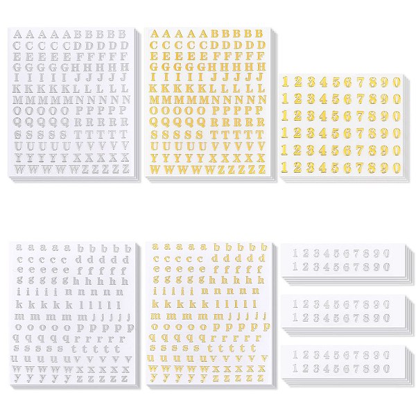 PandaHall CHGCRAFT 24 Sheets 3 Style Cupronickel Stickers, Metal Decals, Latter A~Z & Number 0~9, Mixed Color, 8.7x7.4x0.03cm Alloy Mixed...