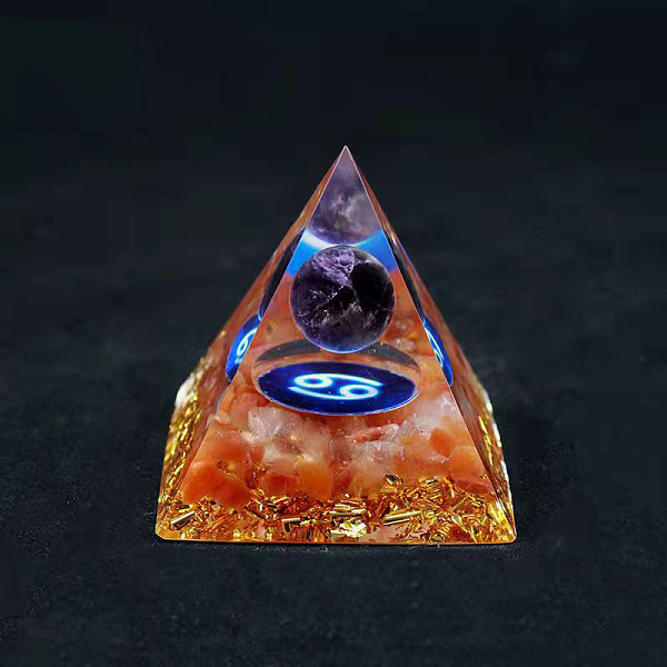 

PandaHall Resin Orgonite Pyramid Home Display Decorations, with Natural Amethyst/Natural Gemstone Chips, Constellation, Cancer, 50x50x50mm...
