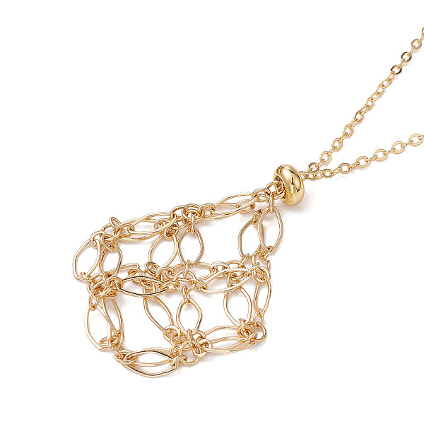 

PandaHall Brass Chains Macrame Pouch Empty Stone Holder for Pendant Necklaces Making, with 304 Stainless Steel Cable Chains & Clasp, Golden...