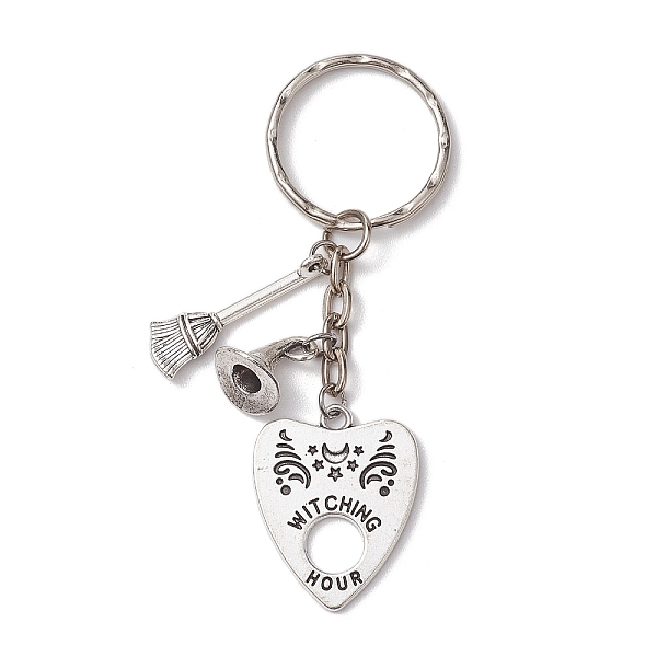 

PandaHall Halloween Alloy Keychains, with Iron Split Key Rings, Heart, Antique Silver & Platinum, 7.7cm Alloy Heart