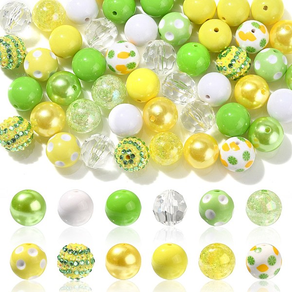 

PandaHall Opaque Acrylic Beads Set, Lemon Theme, Round, Lawn Green, 18~20x18~19mm, Hole: 2~3mm Acrylic Round