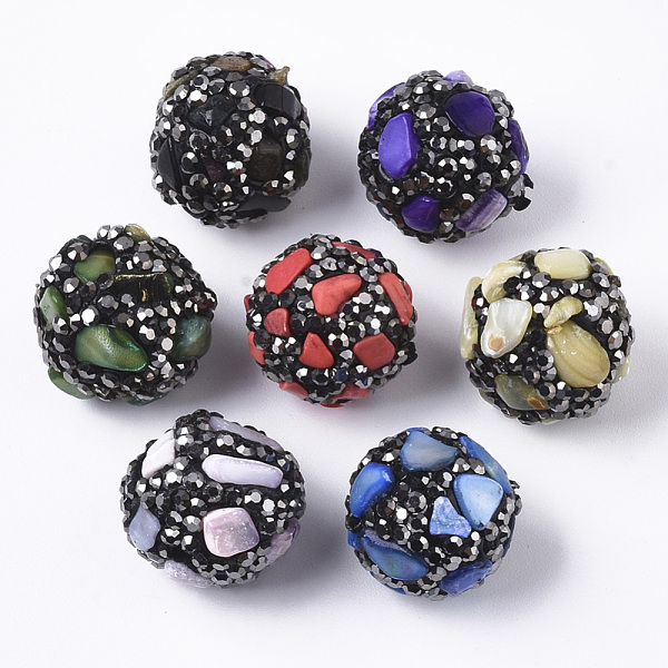 

PandaHall Polymer Clay Rhinestone Beads, with Synthetic Gemstone & Shell Chip, Round, Mixed Color, PP13(1.9~2mm), 16.5~17.5mm, Hole: 1.5mm..., Multicolor