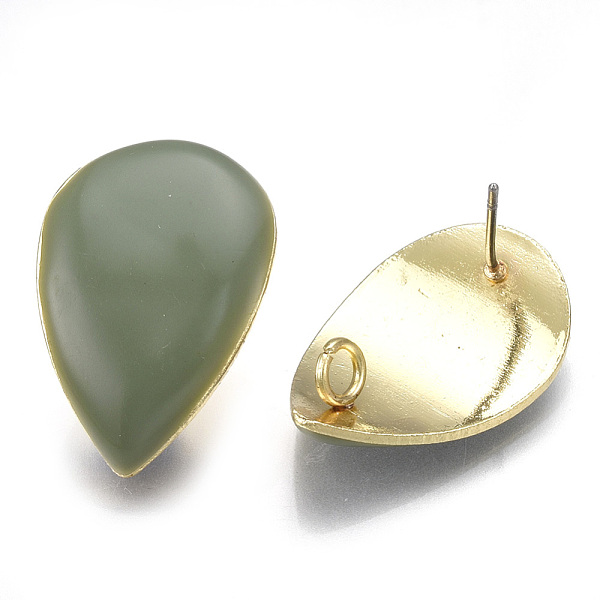 

PandaHall Alloy Stud Earring Findings, with Loop, Enamel and Steel Pins, Teardrop, Light Gold, Dark Sea Green, 27x17mm, Hole: 3mm, Pin...