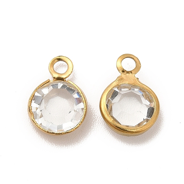 

PandaHall Ion Plating(IP) 304 Stainless Steel with Glass Charms, Real 18K Gold Plated, Faceted Flat Round, Clear, 9.5x6.5x2mm, Hole: 1.5mm...