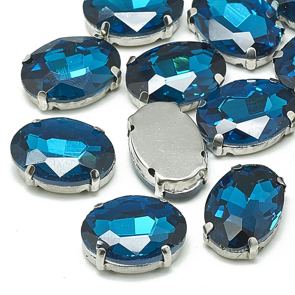 

PandaHall Sew on Rhinestone, Multi-strand Links, Glass Rhinestone, with Brass Prong Settings, Garments Accessories, Faceted, Oval, Platinum..., Cyan