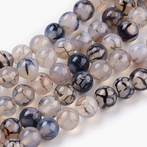 

PandaHall Round Natural Dragon Veins Agate Beads Strands, Dyed, 8mm, Hole: 1.5mm, about 48pcs/strand, 15.1 inch Dragon Veins Agate Round