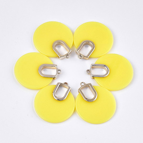 

PandaHall Opaque Acrylic Pendants, with Alloy Findings, Flat Round, Light Gold, Yellow, 38.5x33x4.5mm, Hole: 2mm Alloy+Acrylic Flat Round...