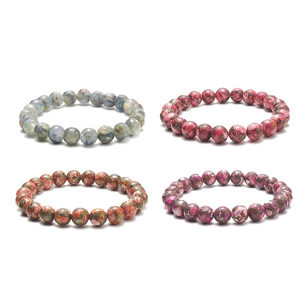 

PandaHall Mixed Assembled Gemstone Round Beaded Stretch Bracelets, for Men Women, Inner Diameter: 2-1/8 inch(5.35cm) Mixed Stone