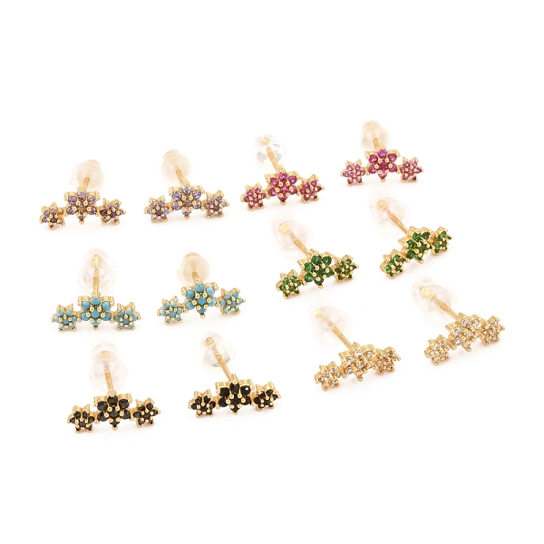 

PandaHall Brass Micro Pave Cubic Zirconia Stud Earrings, Real 18K Gold Plated, Flower, Mixed Color, 6.5x12.5mm, Pin: 1mm Cubic Zirconia..., Multicolor