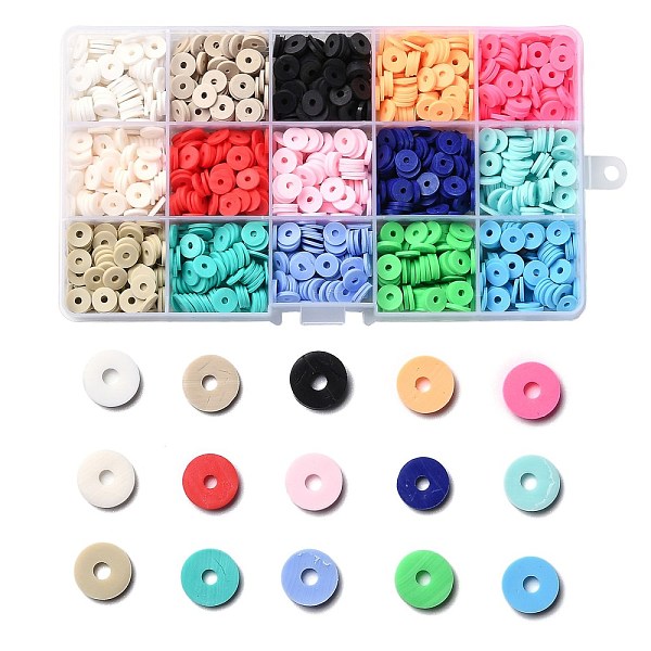 

PandaHall 150G 15 Colors Handmade Polymer Clay Beads, Heishi Beads, for DIY Jewelry Crafts Supplies, Disc/Flat Round, Mixed Color, 8x1mm..., Multicolor