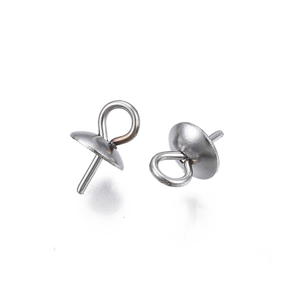 

PandaHall 304 Stainless Steel Cup Peg Bails Pendants, For Half Drilled Beads, Half Round, Stainless Steel Color, 8x5mm, Hole: 2mm, Pin...