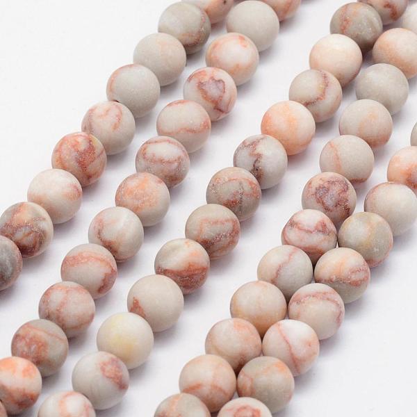 

PandaHall Natural Red Netstone Beads Strands, Frosted, Round, 6mm, Hole: 1mm, about 62pcs/strand, 15.3 inch(39cm) Netstone Round Brown