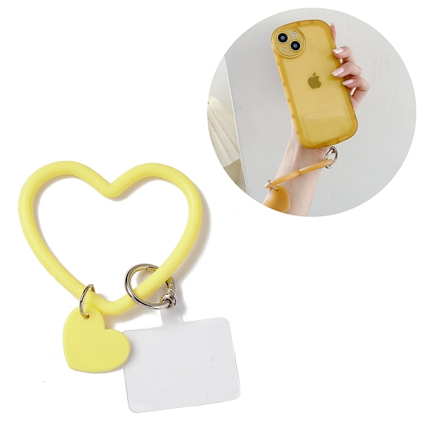 PandaHall Silicone Heart Loop Phone Lanyard, Wrist Lanyard Strap with Plastic & Alloy Keychain Holder, Champagne Yellow, 18.2cm Silicone...