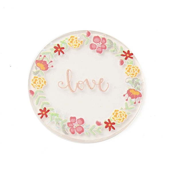 

PandaHall Valentine's Day Theme Acrylic Pendants, Word Love, Round Pattern, 35x2mm, Hole: 1.5mm Acrylic Round