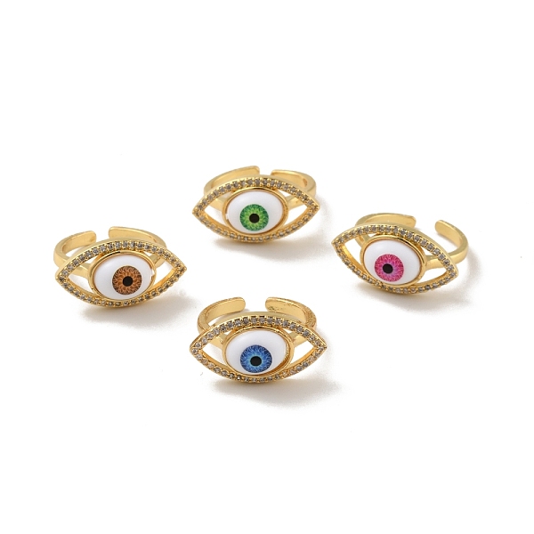 

PandaHall Cubic Zirconia Horse Eye Open Cuff Ring with Acrylic, Real 18K Gold Plated Brass Jewelry for Women, Cadmium Free & Lead Free..., Multicolor