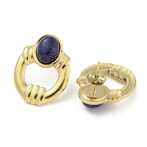 

PandaHall Real 18K Gold Plated 304 Stainless Steel Oval Stud Earrings, with Natural Lapis Lazuli, 26x20mm Lapis Lazuli Oval