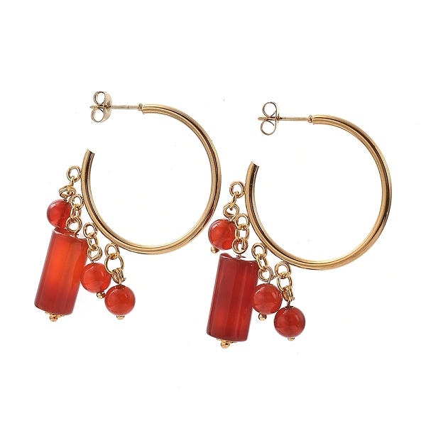 

PandaHall 304 Stainless Steel Dangle Stud Earrings, Half Hoop Earrings, with Ear Nuts, Natural Carnelian/Red Agate Beads and Flower Alloy...