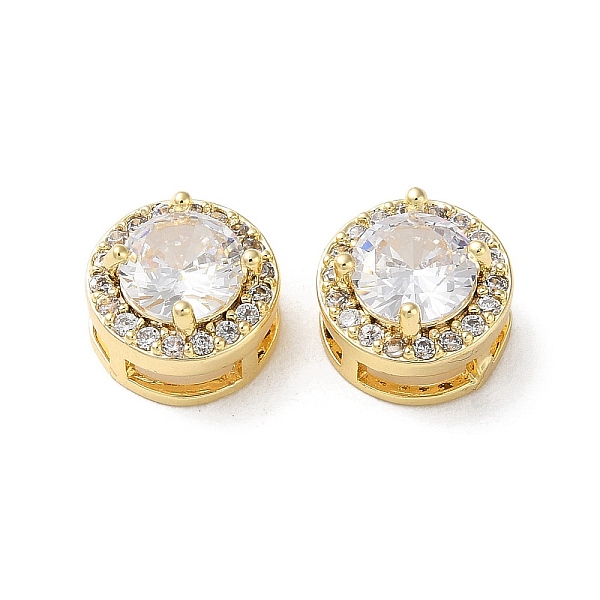 

PandaHall Brass Micro Pave Cubic Zirconia Slide Charms, Flat Round, Real 18K Gold Plated, 9.5x7mm, Hole: 6x2mm Brass+Cubic Zirconia Flat..., Clear