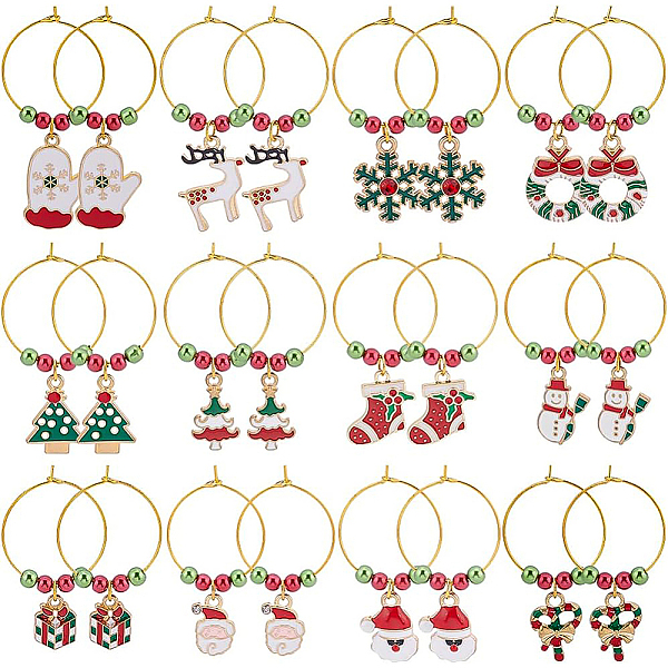 

PandaHall BENECREAT 24 Sets Christmas Theme Wine Glass Charms, Drink Markers Tags with 12 Style Pendants, Beads and Hoop Earrings for..., Multicolor