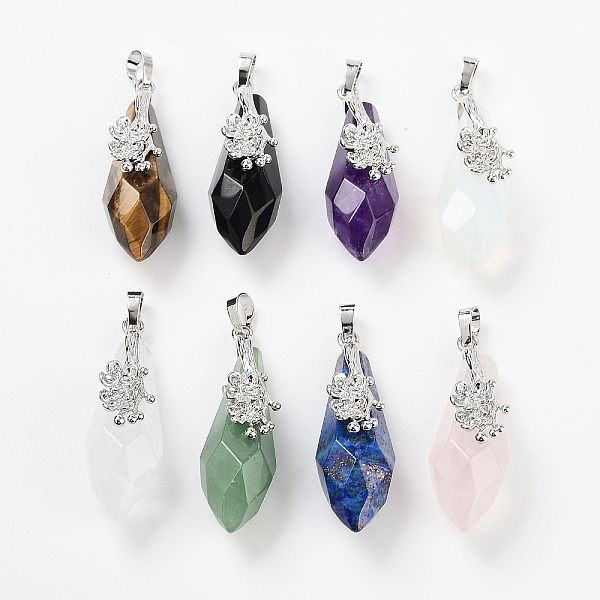 

PandaHall Gemstone Faceted Teardrop Pendants, Rack Plating Platinum Tone Brass Flower Charms, Cadmium Free & Lead Free...