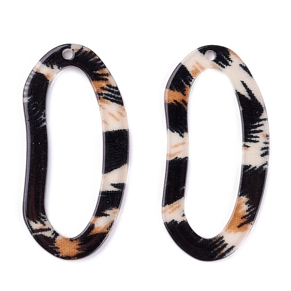 PandaHall Acrylic Pendants, for DIY Earring Accessories, Oval, Black, 39x19x2.5mm, Hole: 1.6mm Acrylic Oval Black