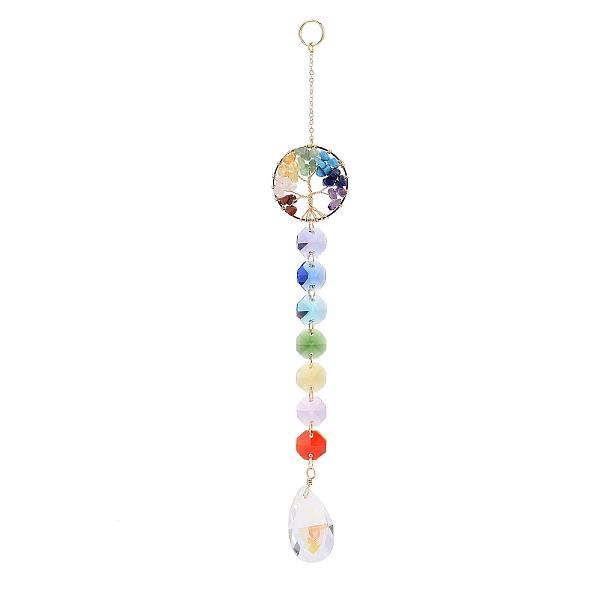 

PandaHall Natural & Synthetic Mixed Gemstone Tree with Glass Window Hanging Suncatchers, Golden Brass Tassel Pendants Decorations Ornaments...
