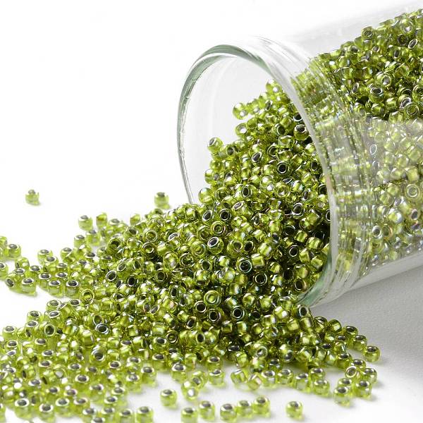 

PandaHall TOHO Round Seed Beads, Japanese Seed Beads, (1811) Silver Lined Peridot Rainbow, 15/0, 1.5mm, Hole: 0.7mm, about 3000pcs/bottle..., Green