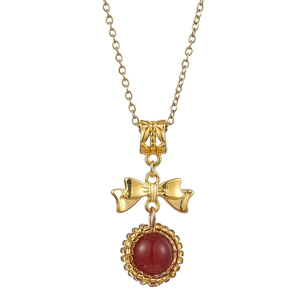 

PandaHall 304 Stainless Steel Necklaces, Natural & Synthetic Gemstone and Alloy Charms, 17.83 inch(45.3cm) Carnelian