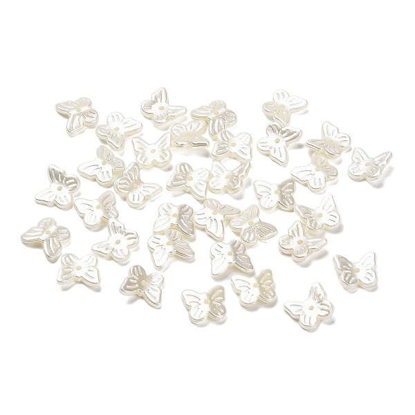 ABS Plastic Bead Caps, Butterfly, White, 10.5x11.5x3.5mm, Hole: 1.2mm