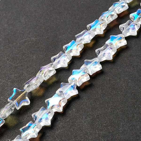 

PandaHall Transparent Glass Beads Strand, Star, Clear, 10x10x4mm, Hole: 0.8mm, about 40pcs/strand, 13.39~14.17 inch(34~36cm) Glass Star...