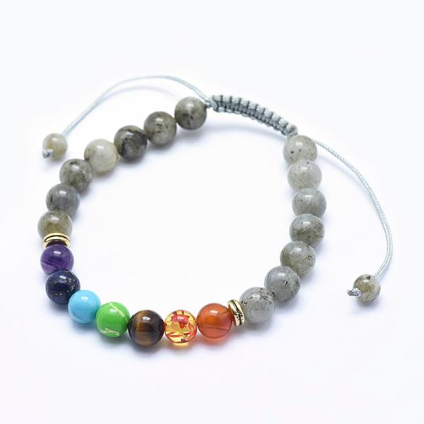

PandaHall Natural Labradorite Braided Bead Bracelets, with Alloy Spacer Beads and Nylon Cord, 2-1/4 inch(57mm) Labradorite Green