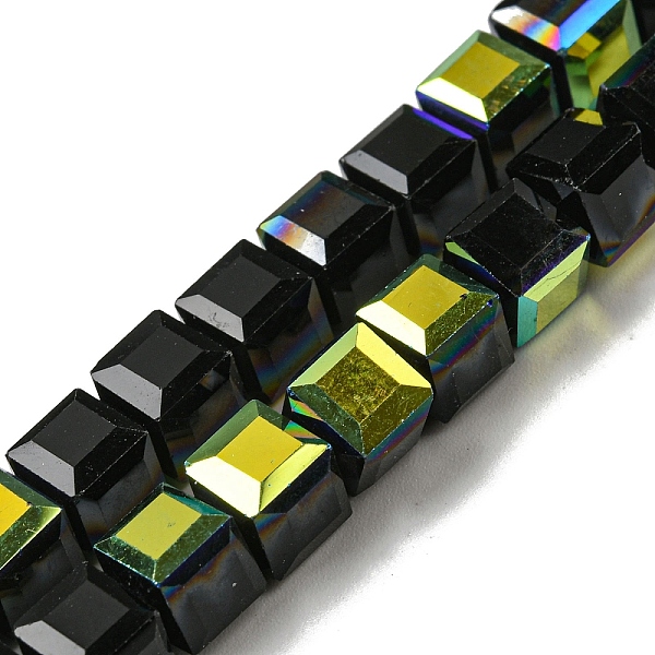 

PandaHall Electroplate Glass Beads Strands, Half Rainbow Plated, Faceted, Cube, Black, 7~7.5x7~7.5x7~7.5mm, Hole: 1mm Glass Cube Black