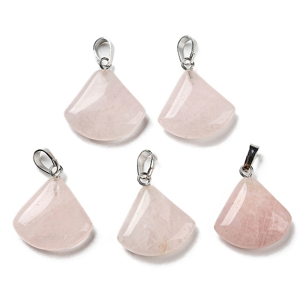 

PandaHall Natural Rose Quartz Pendants, with Platinum Tone Brass Findings, Fan Charms, 21~22x19.5~20x5~6mm, Hole: 6x4mm Rose Quartz Triangle