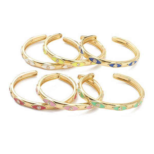 

PandaHall Brass Micro Pave Clear Cubic Zirconia Cuff Bangles, with Enamel, Evil Eye, Real 18K Gold Plated, Mixed Color, Inner Diameter..., Multicolor