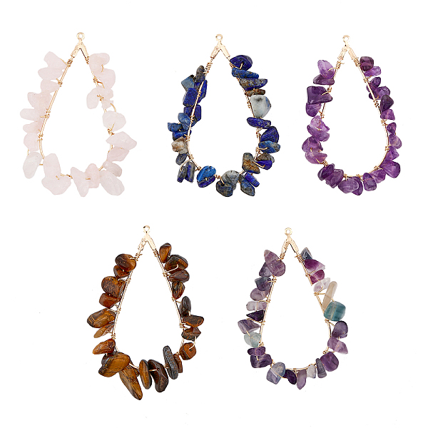 

PandaHall CHGCRAFT 1 Set 5 Styles Teardrop Mixed Stone Chip Big Pendants, Teardrop Charm, Natural Fluorite & Lapis Lazuli & Amethyst & Rose...