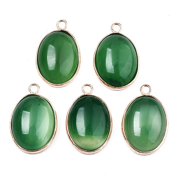 

PandaHall Natural Green Oynx Agate Pendants, with Golden Brass Edge, Dyed, Oval, 25x16x7mm, Hole: 2mm Green Onyx Agate Oval