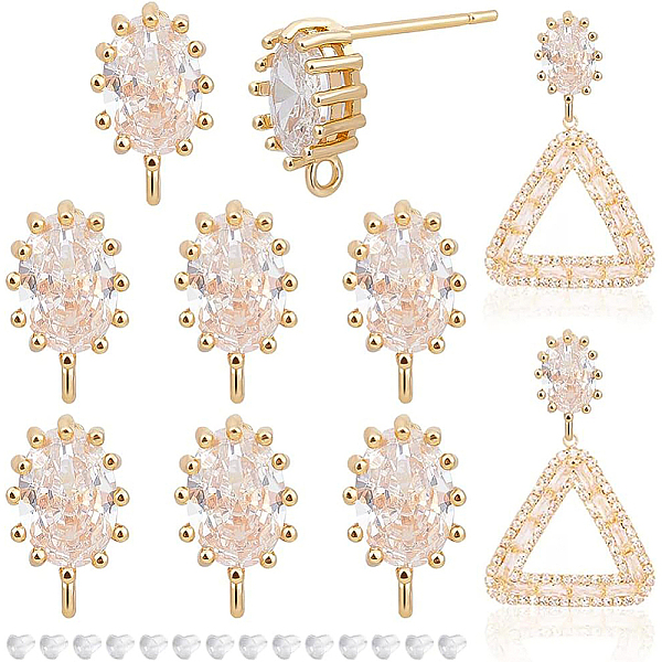 

PandaHall BENECREAT 10Pcs Brass Clear Cubic Zirconia Stud Earring Findings, with Vertical Loops and 30Pcs Plastic Ear Nuts, Oval, Real 18K...