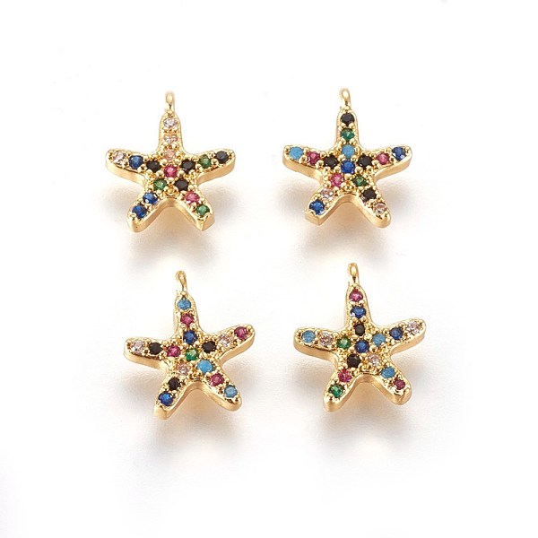 PandaHall Golden Tone Brass Micro Pave Cubic Zirconia Charms, Starfish/Sea Stars, Colorful, 10x9x2mm, Hole: 0.8mm Brass+Cubic Zirconia...