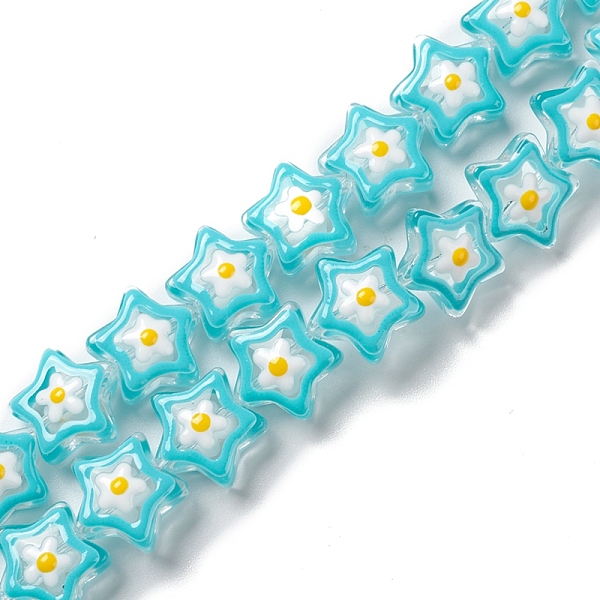 

PandaHall Handmade Lampwork Beads Strands, with Enamel, Star, Dark Turquoise, 12.5~13x12~12.5x6.5~7mm, Hole: 1.2mm, about 33pcs/strand...