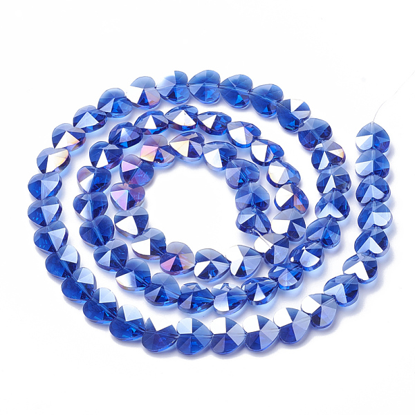 

PandaHall Electroplate Glass Beads, AB Color Plated, Faceted, Heart, Blue, 10x10x6.5mm, Hole: 1mm Glass Heart Blue
