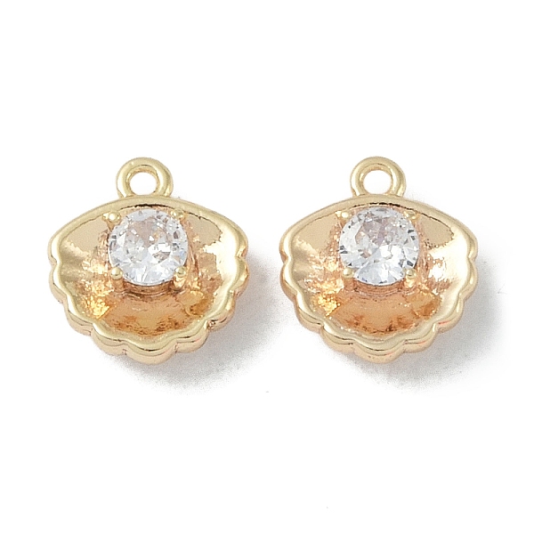 

PandaHall Brass Charms, with Clear Glass, Shell Shape, Real 18K Gold Plated, 11x10x4mm, Hole: 1.2mm Brass+Glass Shell Shape Clear